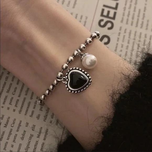 PEARL HEART 925 STERLING SILVER BRACELET, NICE BRACELET, CUTE BRACELET - Picture 2 of 6